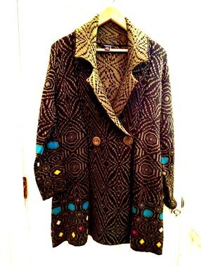 Alison Sheri Shawl-collar Patterned Cardigan Sweater Size Medium